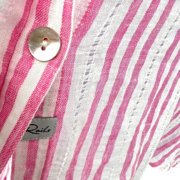 Rails Jamie Kokomo Stripe Linen Blend Short Sleeve Blouse Pink White Size Small - Picture 9 of 14